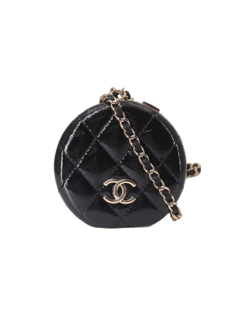 Chanel Quilted Chain Mirror Patent Leather Black Gold